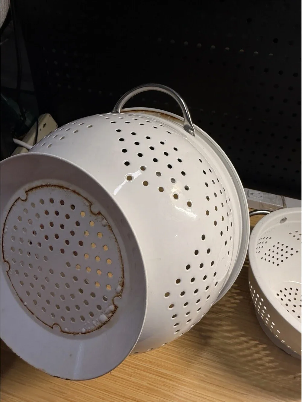 2 Set Of Vintage Unique White Enamel Strainer Colander 10